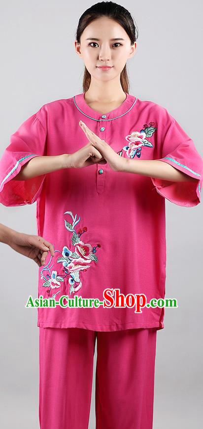 China Traditional Martial Arts Embroidered Rosy Flax Uniforms Tai Chi Kung Fu Costumes China Traditional Martial Arts Embroidered Rosy Flax Uniforms Tai Chi Kung Fu Costumes