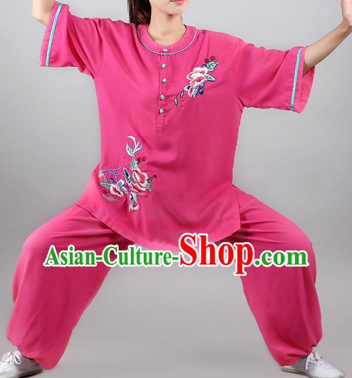 China Traditional Martial Arts Embroidered Rosy Flax Uniforms Tai Chi Kung Fu Costumes China Traditional Martial Arts Embroidered Rosy Flax Uniforms Tai Chi Kung Fu Costumes