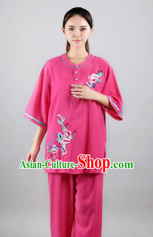 China Traditional Martial Arts Embroidered Rosy Flax Uniforms Tai Chi Kung Fu Costumes China Traditional Martial Arts Embroidered Rosy Flax Uniforms Tai Chi Kung Fu Costumes