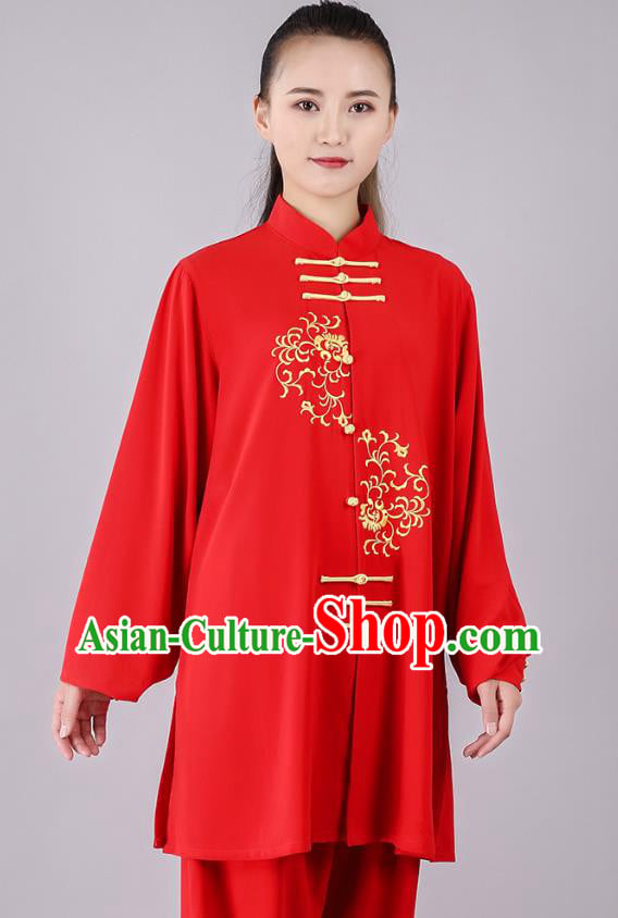 China Traditional Kung Fu Red Uniforms Tai Chi Competition Performance Costumes China Traditional Kung Fu Red Uniforms Tai Chi Competition Performance Costumes