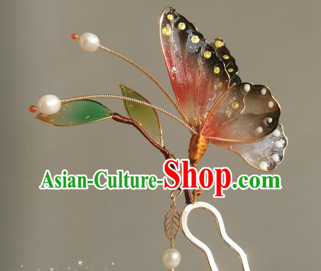 China Traditional Cheongsam Hairpin Handmade Ancient Princess Red Butterfly Hair Stick China Traditional Cheongsam Hairpin Handmade Ancient Princess Red Butterfly Hair Stick