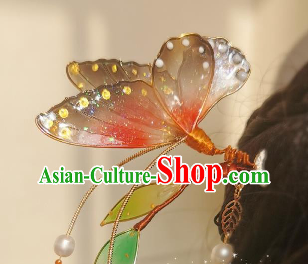 China Traditional Cheongsam Hairpin Handmade Ancient Princess Red Butterfly Hair Stick China Traditional Cheongsam Hairpin Handmade Ancient Princess Red Butterfly Hair Stick