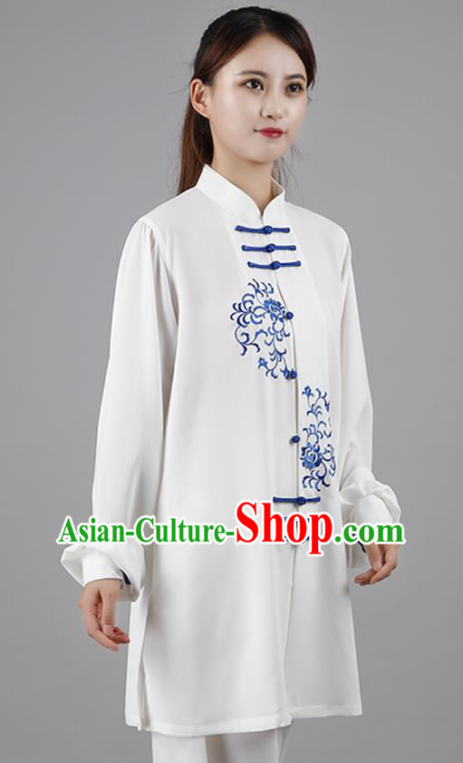 China Traditional Kung Fu Embroidered White Flax Uniforms Tai Chi Competition Costumes China Traditional Kung Fu Embroidered White Flax Uniforms Tai Chi Competition Costumes