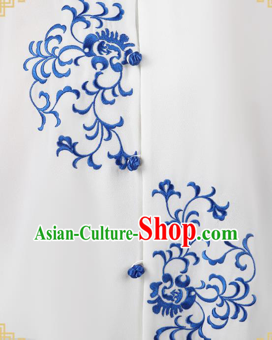 China Traditional Kung Fu Embroidered White Flax Uniforms Tai Chi Competition Costumes China Traditional Kung Fu Embroidered White Flax Uniforms Tai Chi Competition Costumes