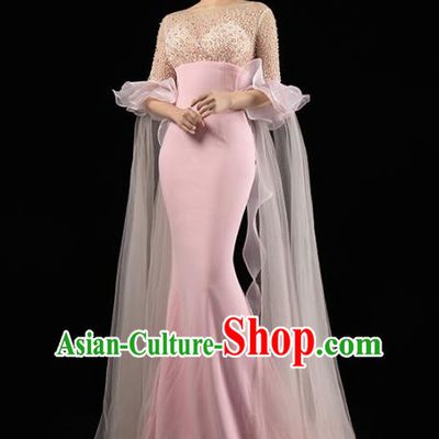 Top Grade Catwalks Compere Pink Mermaid Dress Annual Meeting Clothing Stage Show Wedding Full Dress