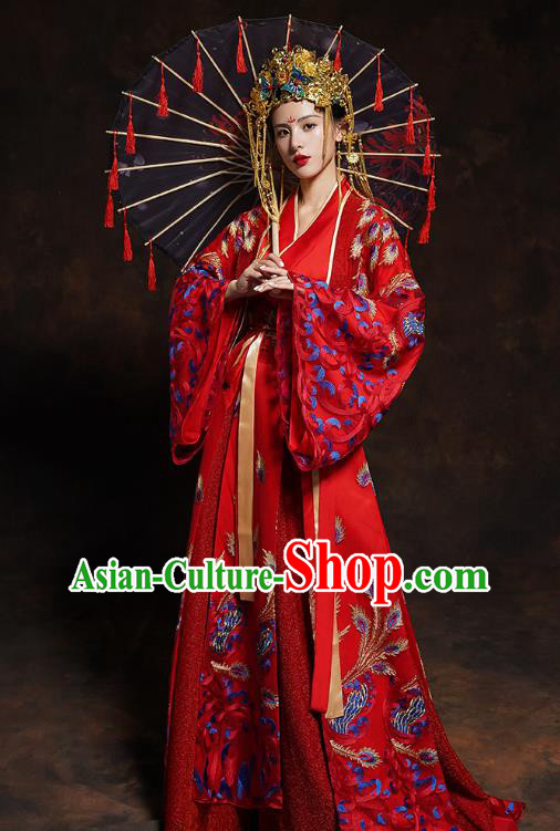 China Classical Wedding Bride Red Toast Dress Traditional Ancient Queen Embroidered Costumes China Classical Wedding Bride Red Toast Dress Traditional Ancient Queen Embroidered Costumes