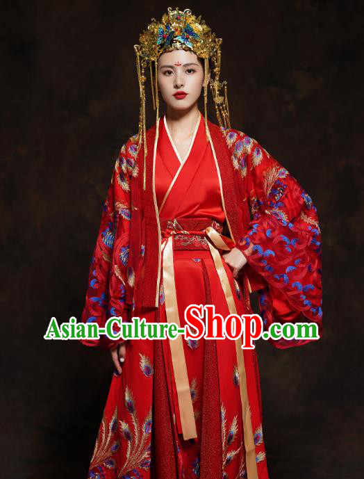 China Classical Wedding Bride Red Toast Dress Traditional Ancient Queen Embroidered Costumes China Classical Wedding Bride Red Toast Dress Traditional Ancient Queen Embroidered Costumes