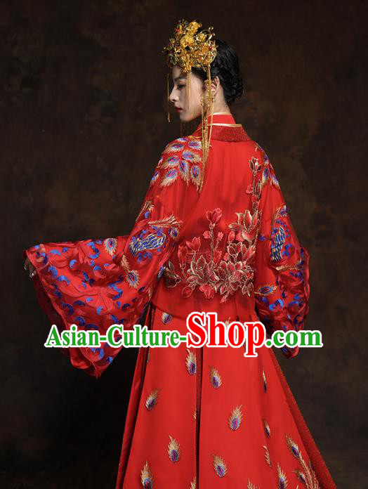 China Classical Wedding Bride Red Toast Dress Traditional Ancient Queen Embroidered Costumes China Classical Wedding Bride Red Toast Dress Traditional Ancient Queen Embroidered Costumes