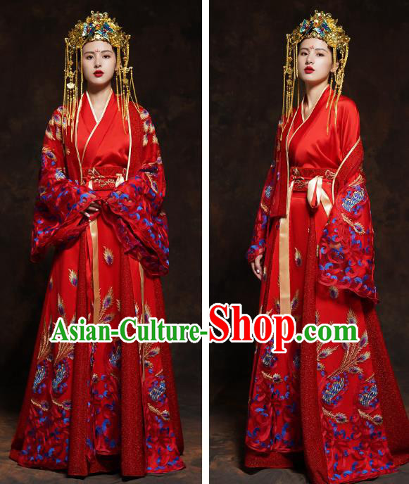 China Classical Wedding Bride Red Toast Dress Traditional Ancient Queen Embroidered Costumes China Classical Wedding Bride Red Toast Dress Traditional Ancient Queen Embroidered Costumes