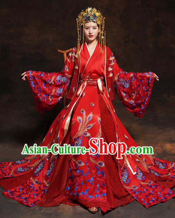 China Classical Wedding Bride Red Toast Dress Traditional Ancient Queen Embroidered Costumes China Classical Wedding Bride Red Toast Dress Traditional Ancient Queen Embroidered Costumes