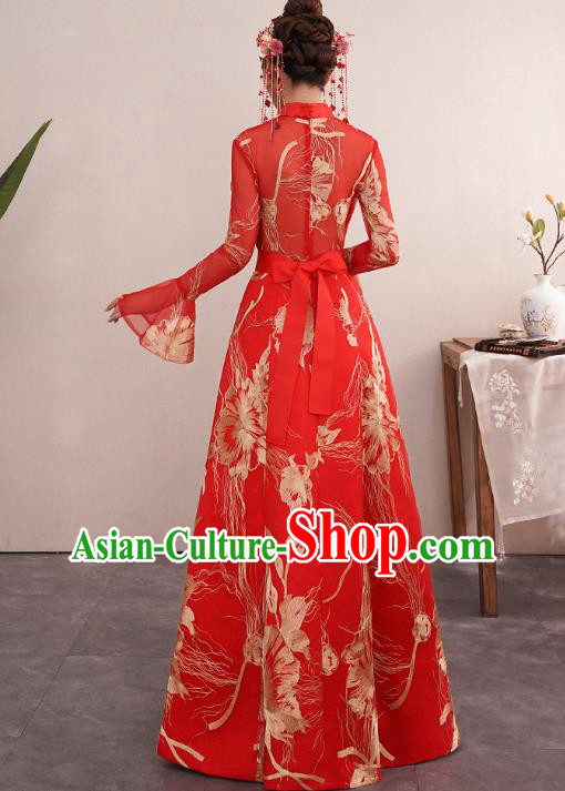 Chinese Traditional Wedding Bride Red Cheongsam Clothing Classical Embroidered Toast Dress Chinese Traditional Wedding Bride Red Cheongsam Clothing Classical Embroidered Toast Dress