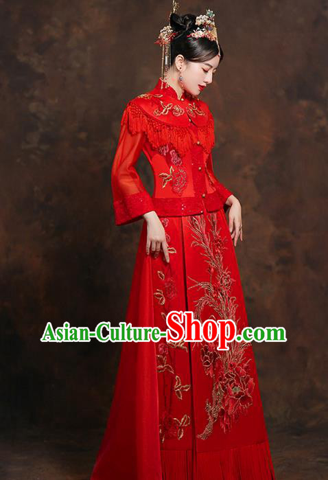 China Traditional Embroidered Wedding Costumes Classical Bride Red Blouse and Skirt China Traditional Embroidered Wedding Costumes Classical Bride Red Blouse and Skirt