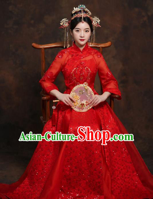 China Classical Bride Red Blouse and Dress Traditional Embroidered Wedding Costumes China Classical Bride Red Blouse and Dress Traditional Embroidered Wedding Costumes