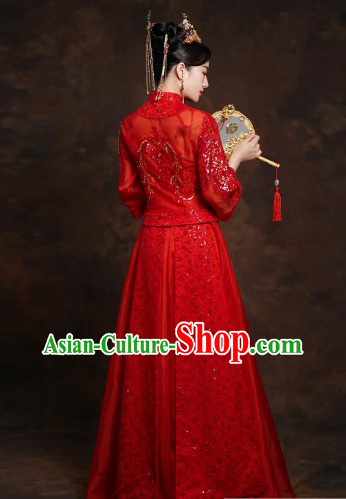 China Classical Bride Red Blouse and Dress Traditional Embroidered Wedding Costumes China Classical Bride Red Blouse and Dress Traditional Embroidered Wedding Costumes
