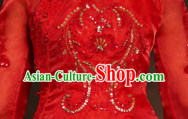 China Classical Bride Red Blouse and Dress Traditional Embroidered Wedding Costumes China Classical Bride Red Blouse and Dress Traditional Embroidered Wedding Costumes