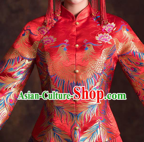 China Classical Xiuhe Suits Red Brocade Blouse and Dress Traditional Wedding Bride Costumes China Classical Xiuhe Suits Red Brocade Blouse and Dress Traditional Wedding Bride Costumes