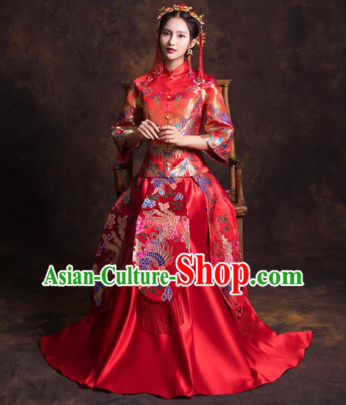 China Classical Xiuhe Suits Red Brocade Blouse and Dress Traditional Wedding Bride Costumes China Classical Xiuhe Suits Red Brocade Blouse and Dress Traditional Wedding Bride Costumes