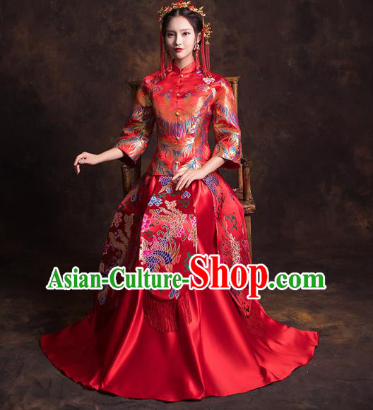 China Classical Xiuhe Suits Red Brocade Blouse and Dress Traditional Wedding Bride Costumes China Classical Xiuhe Suits Red Brocade Blouse and Dress Traditional Wedding Bride Costumes