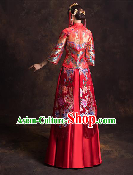 China Classical Xiuhe Suits Red Brocade Blouse and Dress Traditional Wedding Bride Costumes China Classical Xiuhe Suits Red Brocade Blouse and Dress Traditional Wedding Bride Costumes