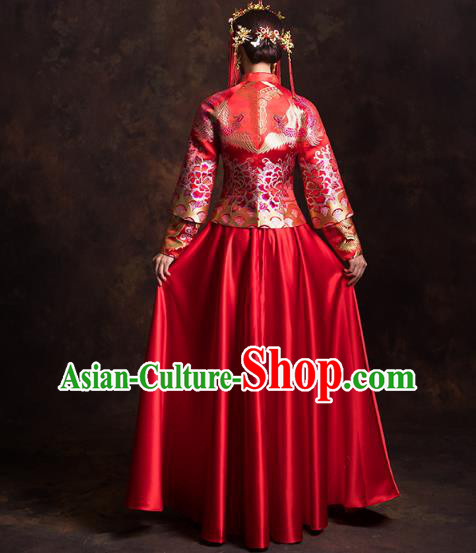China Traditional Wedding Bride Costumes Classical Xiuhe Suits Red Brocade Mandarin Jacket and Dress China Traditional Wedding Bride Costumes Classical Xiuhe Suits Red Brocade Mandarin Jacket and Dress