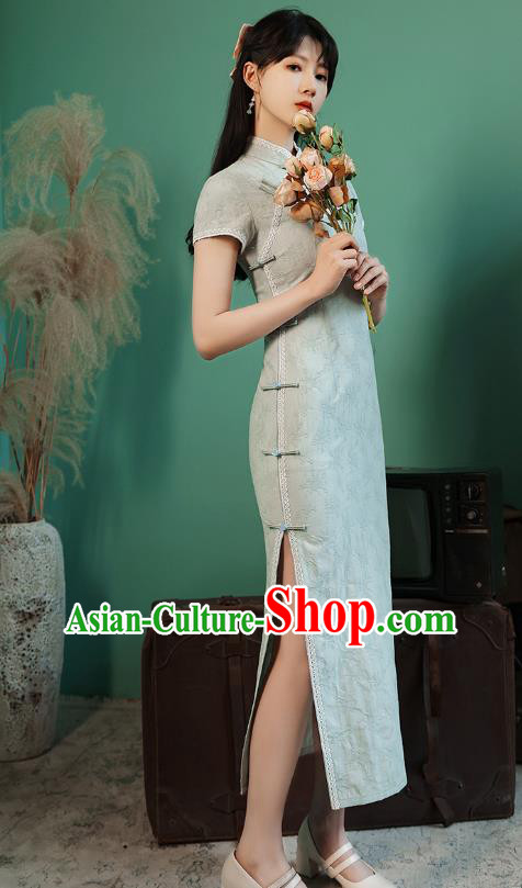 China Traditional Light Green Lace Qipao Dress National Young Lady Cheongsam China Traditional Light Green Lace Qipao Dress National Young Lady Cheongsam