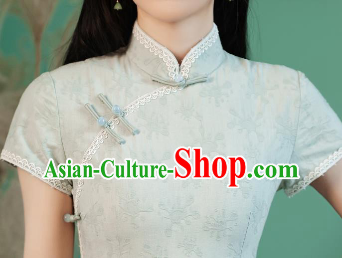 China Traditional Light Green Lace Qipao Dress National Young Lady Cheongsam China Traditional Light Green Lace Qipao Dress National Young Lady Cheongsam