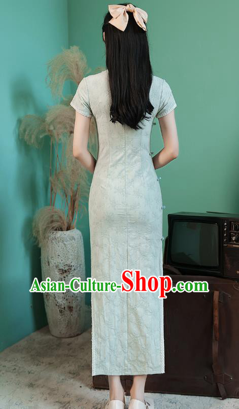 China Traditional Light Green Lace Qipao Dress National Young Lady Cheongsam China Traditional Light Green Lace Qipao Dress National Young Lady Cheongsam