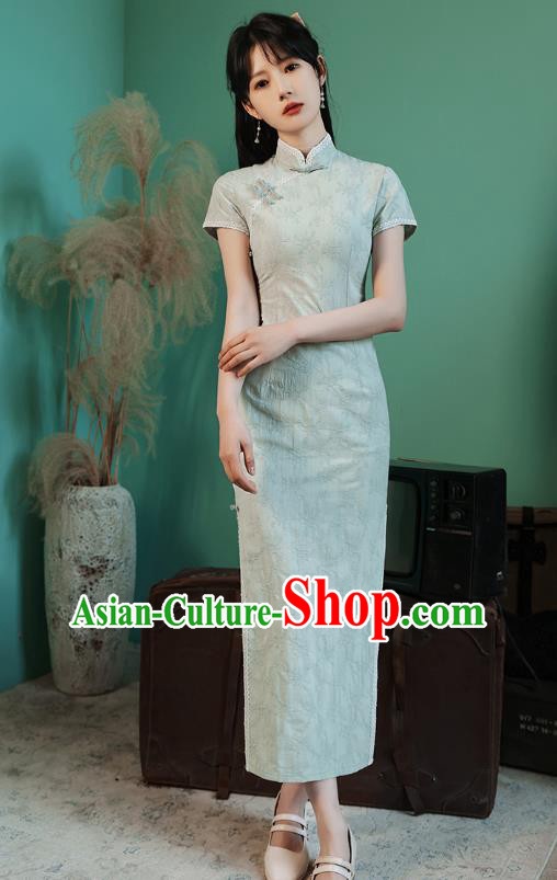 China Traditional Light Green Lace Qipao Dress National Young Lady Cheongsam China Traditional Light Green Lace Qipao Dress National Young Lady Cheongsam