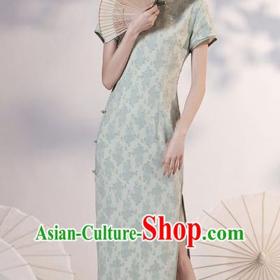 China Traditional Light Green Qipao Dress National Modern Dance Cheongsam