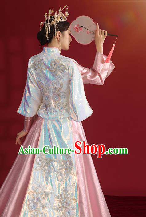 China Bride Dress Traditional Wedding Costumes Classical Embroidered Pink Xiuhe Suit China Bride Dress Traditional Wedding Costumes Classical Embroidered Pink Xiuhe Suit