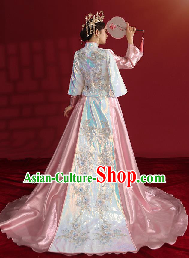 China Bride Dress Traditional Wedding Costumes Classical Embroidered Pink Xiuhe Suit China Bride Dress Traditional Wedding Costumes Classical Embroidered Pink Xiuhe Suit