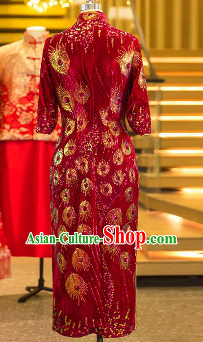 Chinese Traditional Mother Red Qipao Dress Wedding Elderly Woman Velvet Cheongsam Chinese Traditional Mother Red Qipao Dress Wedding Elderly Woman Velvet Cheongsam