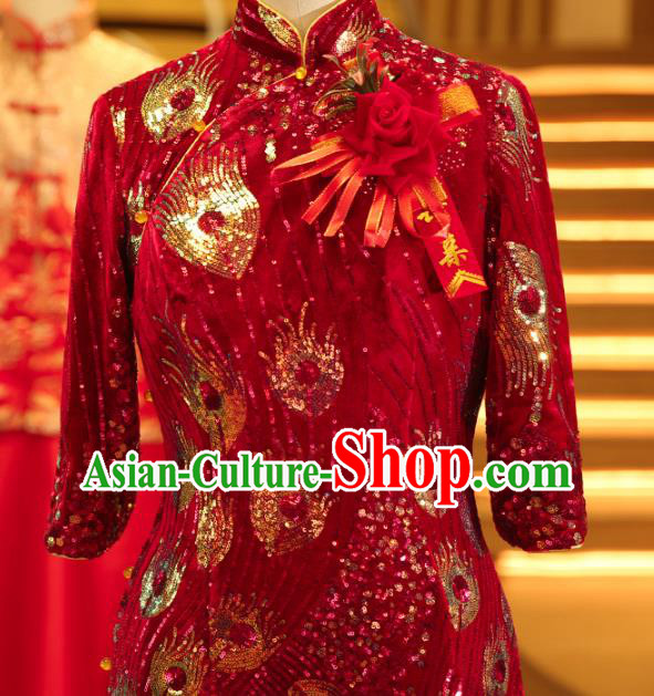 Chinese Traditional Mother Red Qipao Dress Wedding Elderly Woman Velvet Cheongsam Chinese Traditional Mother Red Qipao Dress Wedding Elderly Woman Velvet Cheongsam