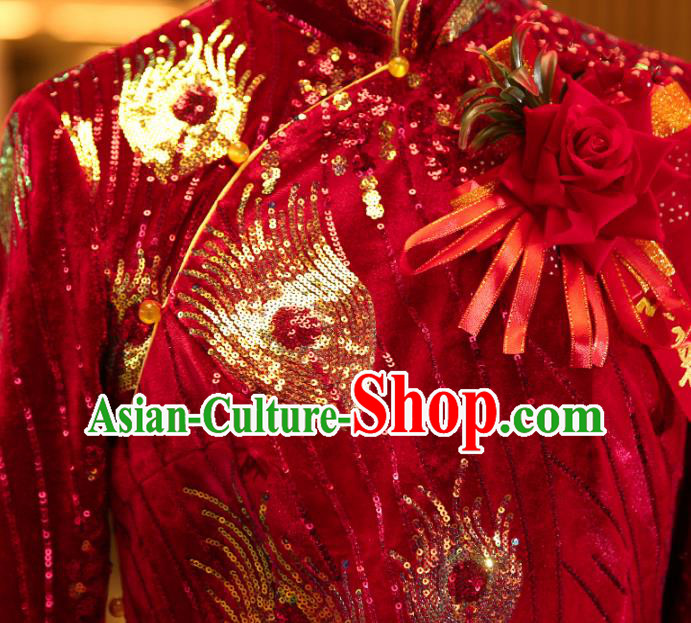 Chinese Traditional Mother Red Qipao Dress Wedding Elderly Woman Velvet Cheongsam Chinese Traditional Mother Red Qipao Dress Wedding Elderly Woman Velvet Cheongsam
