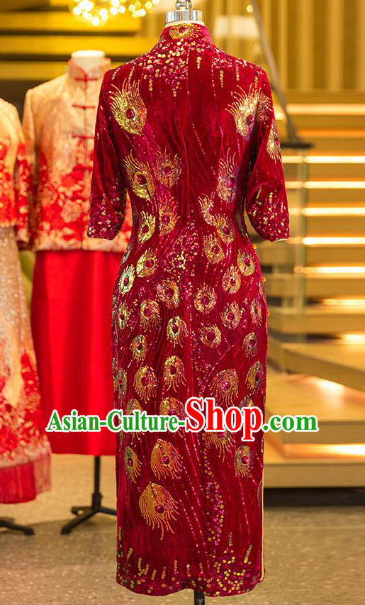 Chinese Traditional Mother Red Qipao Dress Wedding Elderly Woman Velvet Cheongsam Chinese Traditional Mother Red Qipao Dress Wedding Elderly Woman Velvet Cheongsam