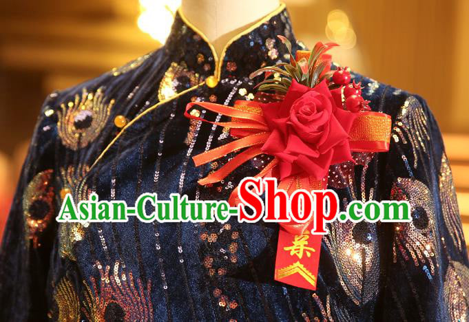 Chinese Wedding Elderly Woman Velvet Cheongsam Traditional Mother Navy Qipao Dress Chinese Wedding Elderly Woman Velvet Cheongsam Traditional Mother Navy Qipao Dress