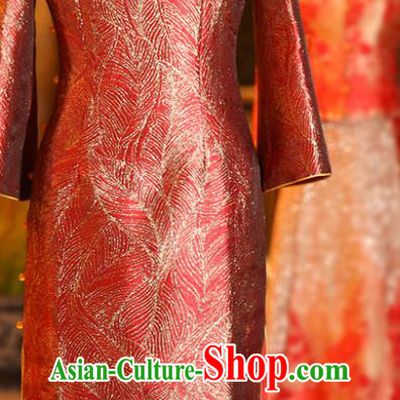 Chinese Elderly Woman Red Brocade Cheongsam Traditional Wedding Mother Qipao Dress