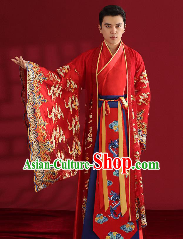 Chinese Ancient Emperor Hanfu Clothing Traditional Wedding Bridegroom Embroidered Costumes Chinese Ancient Emperor Hanfu Clothing Traditional Wedding Bridegroom Embroidered Costumes