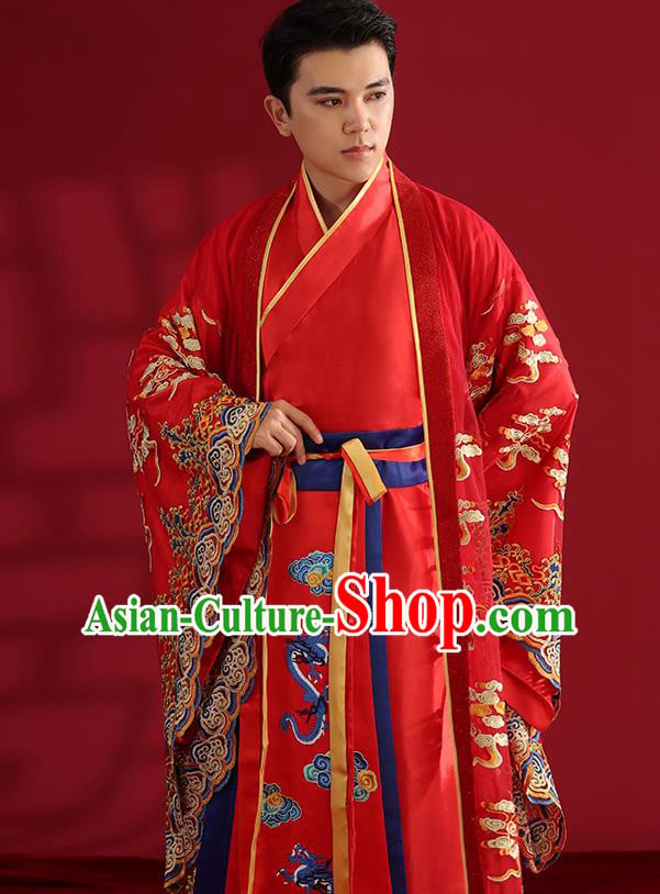 Chinese Ancient Emperor Hanfu Clothing Traditional Wedding Bridegroom Embroidered Costumes Chinese Ancient Emperor Hanfu Clothing Traditional Wedding Bridegroom Embroidered Costumes