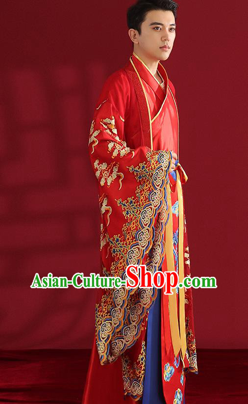 Chinese Ancient Emperor Hanfu Clothing Traditional Wedding Bridegroom Embroidered Costumes Chinese Ancient Emperor Hanfu Clothing Traditional Wedding Bridegroom Embroidered Costumes