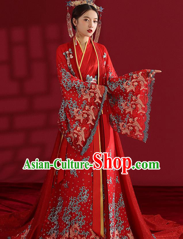 China Classical Embroidered Red Wedding Dress Traditional Ancient Empress Hanfu Costumes China Classical Embroidered Red Wedding Dress Traditional Ancient Empress Hanfu Costumes