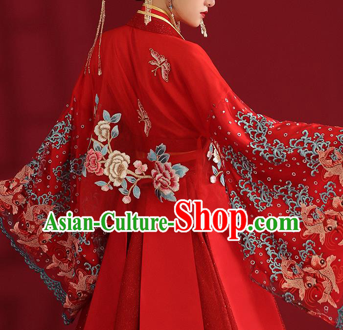 China Classical Embroidered Red Wedding Dress Traditional Ancient Empress Hanfu Costumes China Classical Embroidered Red Wedding Dress Traditional Ancient Empress Hanfu Costumes