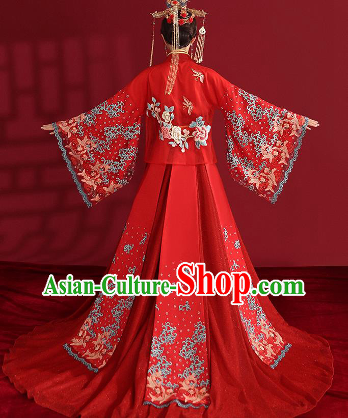 China Classical Embroidered Red Wedding Dress Traditional Ancient Empress Hanfu Costumes China Classical Embroidered Red Wedding Dress Traditional Ancient Empress Hanfu Costumes