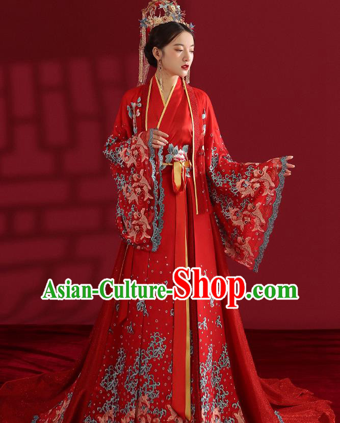 China Classical Embroidered Red Wedding Dress Traditional Ancient Empress Hanfu Costumes China Classical Embroidered Red Wedding Dress Traditional Ancient Empress Hanfu Costumes