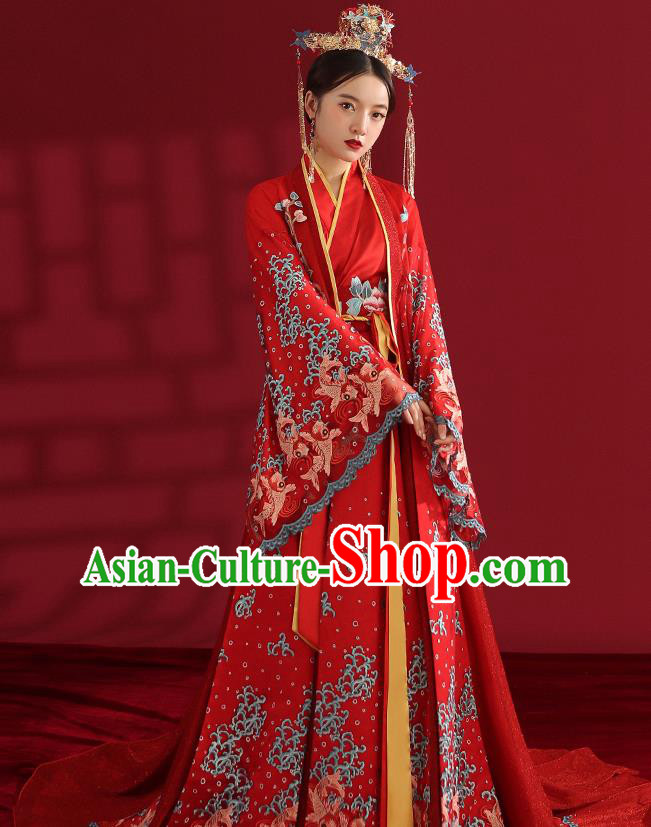 China Classical Embroidered Red Wedding Dress Traditional Ancient Empress Hanfu Costumes China Classical Embroidered Red Wedding Dress Traditional Ancient Empress Hanfu Costumes