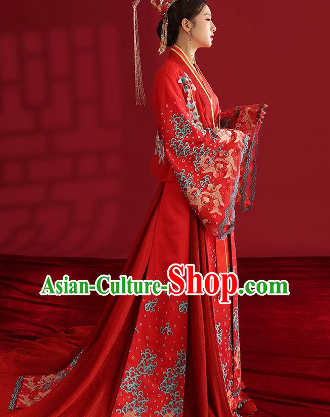 China Classical Embroidered Red Wedding Dress Traditional Ancient Empress Hanfu Costumes China Classical Embroidered Red Wedding Dress Traditional Ancient Empress Hanfu Costumes