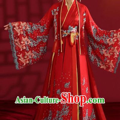 China Classical Embroidered Red Wedding Dress Traditional Ancient Empress Hanfu Costumes