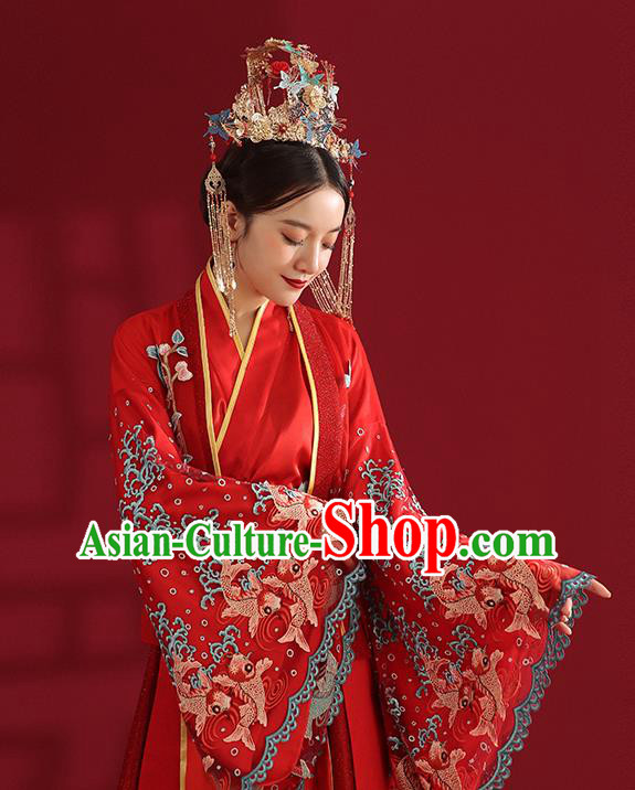 China Classical Embroidered Red Wedding Dress Traditional Ancient Empress Hanfu Costumes China Classical Embroidered Red Wedding Dress Traditional Ancient Empress Hanfu Costumes