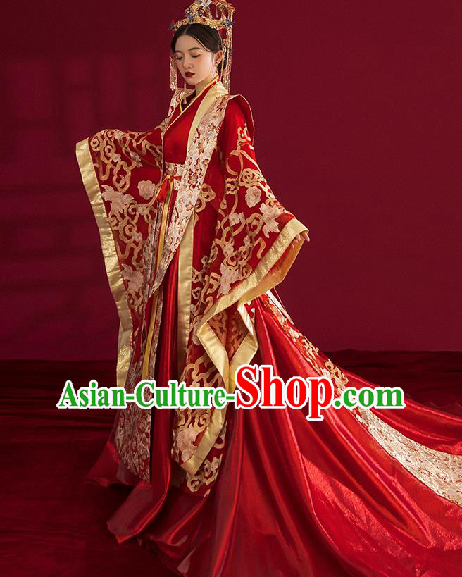 China Traditional Tang Dynasty Wedding Costumes Ancient Empress Red Embroidered Dress China Traditional Tang Dynasty Wedding Costumes Ancient Empress Red Embroidered Dress