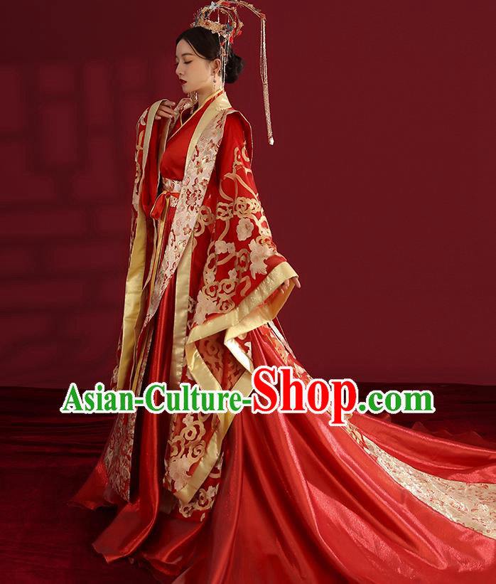 China Traditional Tang Dynasty Wedding Costumes Ancient Empress Red Embroidered Dress China Traditional Tang Dynasty Wedding Costumes Ancient Empress Red Embroidered Dress